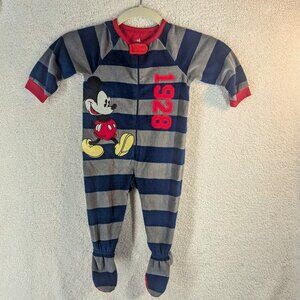 Disney Infant Mickey Mouse 12-18 Month Footed Blanket Sleeper Blue & Gray Stripe